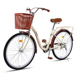 YOUGL Comfort Bike YOUGL Urban Outdoor Cycling Bicycle, Retro Ladies Bike with Basket, with Rear Rack