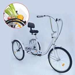 YUNRUX Comfort Bike YUNRUX Tricycle with Shopping Cart 3 Wheels Adult Bike 24 Inch 6 Speed Adult Tricycle Tricycle for Adults, White
