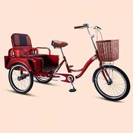 YZ-YUAN Comfort Bike YZ-YUAN Outdoor Sports 2 In 1 Tricycle, three Wheel Bikes With Folding Seat And Large Capacity Basket, Passenger And Cargo Trikes, for Seniors, Women, Men Cruiser Bike, 20inch (Color : Red)