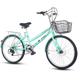 ZHIPENG Comfort Bike ZHIPENG Bike for Adults Womens, 26 Inch 6 Speed Bicycle, Lightweight Portable Alloy Frame Cruise Cycling, Rear Carry Rack, for Students, Ladies, Urban Compact Commuters, Green