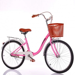 ZHIPENG Bike ZHIPENG Commuter Bike, 24 Inches City Leisure Bicycle Retro Bike, with Basket And Bicycle Light Mens Women City Bicycle for Outdoor Urban, Pink