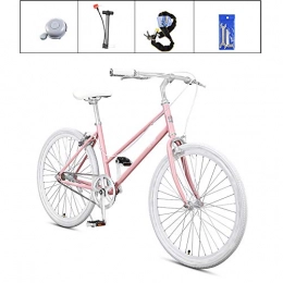 ZHIPENG Bike ZHIPENG Fashion Commuter Bikes 24-Inch Lightweight Student Bike Lady City Bike, Retro Style, Urban Mobility Tool, Pink