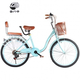 ZZD Bike ZZD 20 22 24-inch City Comfort Bike, 6-speed Carbon Steel Commuter Bike with Child Back Seat and Rubber Tires, for Outdoor Cycling, Work, Outing, Etc, Blue, 20in