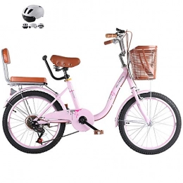 ZZD Comfort Bike ZZD 20 22 24-inch City Comfort Bike, 6-speed Carbon Steel Commuter Bike with Child Back Seat and Rubber Tires, for Outdoor Cycling, Work, Outing, Etc, Pink, 20in