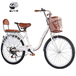ZZD Bike ZZD 20 22 24-inch City Comfort Bike, 6-speed Carbon Steel Commuter Bike with Child Back Seat and Rubber Tires, for Outdoor Cycling, Work, Outing, Etc, White, 20in