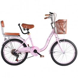 ZZD Comfort Bike ZZD 20 22 24-inch Parent-child Comfortable Bicycle, 6-speed City Commuter Bicycle with Dual Brakes and Enlarged Front Basket, for Outdoor Outings, Pink, 20in