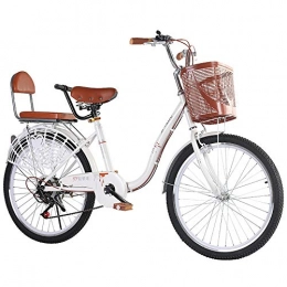 ZZD Comfort Bike ZZD 20 22 24-inch Parent-child Comfortable Bicycle, 6-speed City Commuter Bicycle with Dual Brakes and Enlarged Front Basket, for Outdoor Outings, White, 20in