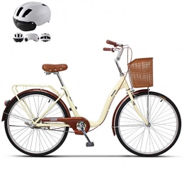 ZZD Comfort Bike ZZD 20 24 26 Inch Adult Bicycle, Retro Comfortable City Commuter Bike with Helmet and Dual Brakes, for Commuting to Work and Outings, 24in