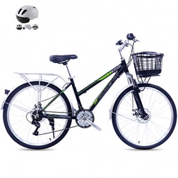 ZZD Bike ZZD 21-Speed Adult City Commuter Bike with Helmet, 26-inch Retro Comfortable Bike with Dual Disc Brakes and 7-level Positioning Tower Wheels, Green