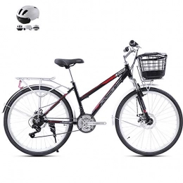 ZZD Comfort Bike ZZD 21-Speed Adult City Commuter Bike with Helmet, 26-inch Retro Comfortable Bike with Dual Disc Brakes and 7-level Positioning Tower Wheels, Red