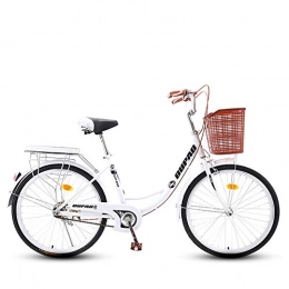 ZZD Bike ZZD 24 / 26 Inch Ladies Carbon Steel City Commuter Bike, Retro Classic Adult Bike with Large Capacity Shopping Basket and Dual Brakes, for Outdoor Cycling, White, 24in