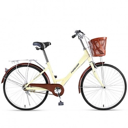ZZD Comfort Bike ZZD 24-inch Women's Comfortable City Bike, Unisex Commuter Bike, with Basket and Bells, Lightweight Aluminum Alloy Bike for Work and Outdoor Cycling, Beige