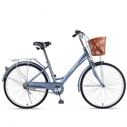 ZZD Bike ZZD 24-inch Women's Comfortable City Bike, Unisex Commuter Bike, with Basket and Bells, Lightweight Aluminum Alloy Bike for Work and Outdoor Cycling, Blue