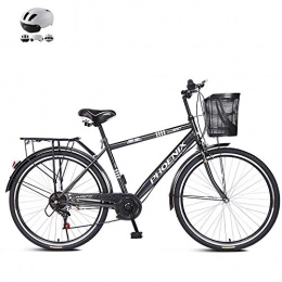 ZZD Bike ZZD 26-inch 7 Speed City Commuter Bike, Turn Handlebar to Change Speed, Ladies Comfortable Cruiser Bike with Dual Brakes and Helmet, for Outdoor and Work, Glass Black