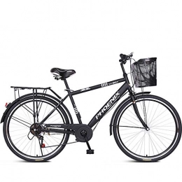 ZZD Bike ZZD 7-speed Men's and Women's Commuter Bikes, Carbon Steel Comfortable City Bikes with Handlebar Shifting and Dual Brakes for Outings and Work, Matte Black
