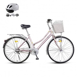 ZZD Comfort Bike ZZD Aluminum City Commuter Bike, 26-inch 3-speed Women's Comfortable Bike, with Lights and Helmet, Suitable for Outdoor Riding and Outings, Pink