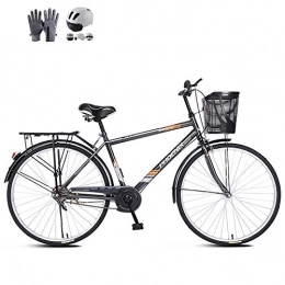 ZZD Bike ZZD Carbon Steel Adult Comfort Bike with Helmet, Men's Women's 26-inch City Commuter Bike with Warm Gloves, Rear Seat Frame and Dual Brakes, Glass Black