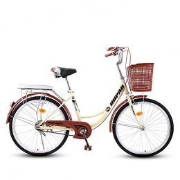 ZZD Bike ZZD Lady's Urban Bike, Vintage Bike Classic Bicycle Retro Bicycle, Women's and Men's Leisure Bicycle with Front basket and back seat, Beige, 20in