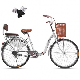 ZZD Bike ZZD Single Speed Ladies Comfortable Shopping Bike, 24 / 26 Inch City Commuter Bike, with Shopping Basket and Cotton Gloves, for Work and Shopping, 24in