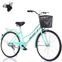 ZZD Bike ZZD Women's Shopping Commuter Bike, Light Retro City Comfortable Bike with Front Basket and Double Brakes, for Outings and Commuting, Blue, 26in
