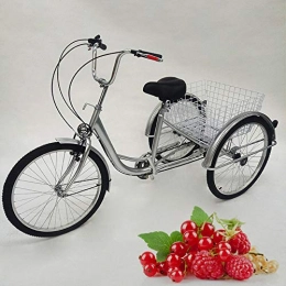 Kaibrite Bike 3-Wheel Adult Tricycle with Lamp, 24 Inch Adult Trike Bike, Tricycle for Adults Cruise Trike 3 Wheel, 6 Speed Cargo Trike with Shopping Basket Pedal Cycling Bike for Outdoor Sports Shopping (Silver)