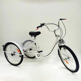 BTdahong Bike BTdahong White 24" Adult Tricycle 3 Wheel 6 Speed Bicycle Trike Cruise for Elders Shopping Basket + Lamp