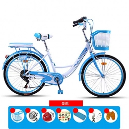 JHKGY Cruiser Bike,Adult Men And Women Commuting Bicycles, Bicycle Retro Cars,with Shopping Basket,for Seniors, Men Unisex,blue,24 inch