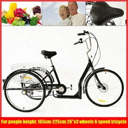 LianDu Cruiser Bike LianDu 26" 6 Speed 3Wheels Black Adult Tricycle Bicycle Cruise Bike Tricycle Trike with Shopping Basket