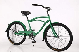 movable Bike movable Beach Men' Cruiser Bike Coral, 26" inch steel frame, 1 speed single-speed bike with coaster brakes and kickstand wide tires, cushiony wide saddle, and soft grips, with suspension