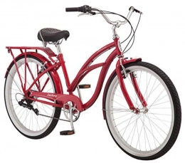 Schwinn Bike Schwinn Sanctuary 7 Comfort Cruiser Bike, Featuring Retro-Styled 16-Inch / Small Steel Step-Through Frame and 7-Speed Drivetrain with Front and Rear Fenders, Rear Rack, and 26-Inch Wheels, Red