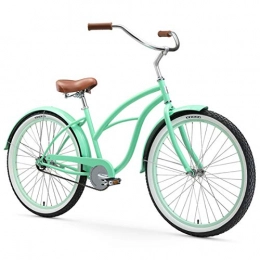sixthreezero Bike sixthreezero Women's Single Speed Beach Cruiser Bicycle, Serenity Green w / Brown Seat / Grips, 26" Wheels / 17" Frame