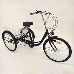 YIYIBY Bike YIYIBY 6-Speed 24"Adult Bicycle Tricycle Cruiser Bikes, 3 Wheel Adult Trike Tricycle Bicycle Bike Cycling Pedal with Shopping Basket