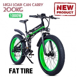 SUSU Bike 1000W Electric Bicycle Genuine 4.0 Fat Tire Electric Bike 48V Mens Mountain Bike Snow Ebike 26inch Bicycle With Safety Certificate Black+Green