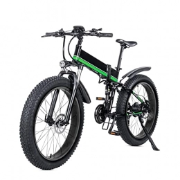 Electric oven Bike 1000W Foldable Electric Bike for Adults 24MPH, 26 Inch Mountain Fat Tire Electric Bicycle 48V 12.8Ah 21 Speed Folding E-Bike (Color : Green)