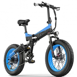 TGHY Bike 1000W Folding Electric Bike for Adults 20" 4.0 Fat Tire Mountain Beach Snow Electric Bicycles 7-Speed E-Bike with Removable 12.8Ah Lithium Battery 35km / h 65km Range, Blue