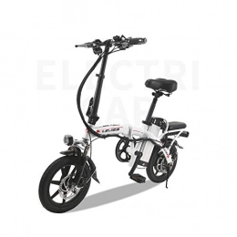 FJW Electric Bike 14" Electric Bike 48V 500W Unisex Ebike Hybrid Folding Bike with Disc Brakes and Suspension Fork (Removable Lithium Battery), White
