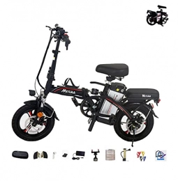 MAYIMY Electric Bike 14inch folding bicycle electric mini bike ladies bicycles portable scooter 48V280W lithium battery bicycle LED light with back seat Power / Electric / Manpower(Color:black, Size:200km)