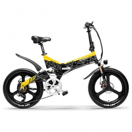 YSNJG Bike 20 Inch Folding Electric Bike 400W 48V 10.4Ah / 14.5Ah Li-ion Battery 5 Level Pedal Assist Front & Rear Suspension (Yellow)