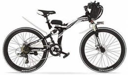 FFSM Bike 24 inches, 48V 12AH 240W Pedal Assist Electrical Folding Bicycle, Full Suspension, Disc Brakes, E Bike, Mountain Bike (Color : Black White, Size : Plus 1 Spared Battery) plm46 (Color : Black White)