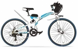 FFSM Electric Bike 24 inches, 48V 12AH 240W Pedal Assist Electrical Folding Bicycle, Full Suspension, Disc Brakes, E Bike, Mountain Bike (Color : Black White, Size : Plus 1 Spared Battery) plm46 (Color : White Blue)