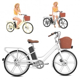 24'' Women Electric Bike, City Bike Lightweight Removable 36V 10AH Large Capacity Lithium-Ion Battery 250W for Sports Outdoor Cycling Travel Commuting,White