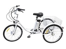 DENGYQ Electric Bike 24inch adult tricycle electric tricycle lithium battery hybrid 3-wheeler, with rear basket for quick assembly, 36V12AH motor, for parents, elderly and family(black, 24'')
