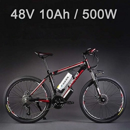 SMLRO  26" 48V Lithium Battery Aluminum Alloy Electric Bicycle, 27 Speed Electric Bike, MTB / Mountain Bike, adopt Oil Disc Brakes (10Ah Black Red)