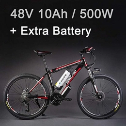 SMLRO Electric Bike 26" 48V Lithium Battery Aluminum Alloy Electric Bicycle, 27 Speed Electric Bike, MTB / Mountain Bike, adopt Oil Disc Brakes (10Ah Black Red Plus Battery)