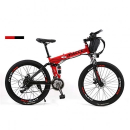 FJW Bike 26" Electric Bike 36V 12Ah 250W Dual Suspension E-bike 21 Speeds High-carbon Steel Folding Bike with Disc Brakes and Suspension Fork (Removable Lithium Battery), Red