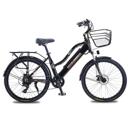 WOGQX Bike 26'' Electric Bike for Women, Shimano 7-Speed Electric Bicycle with Removable 350W 36V 10AH Hidden Lithium Battery, Max Range 45 Miles, Black