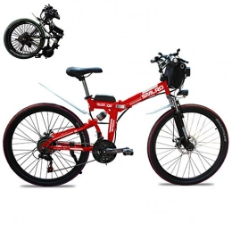 GHH Electric Bike 26" Electric folding mountain bike Adult Outdoor Hybrid Bike Disc 21 Speed Gear Brakes (48V 350W) Removable Lithium-Ion Battery Country electric bike, Red