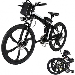 Laiozyen Bike 26'' Folding Electric Mountain Bike 250W Electric Bicycle with Removable Large Capacity Lithium-Ion Battery, Professional 21 Speed Gears (Black White)