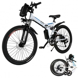 Laiozyen Electric Bike 26'' Folding Electric Mountain Bike 250W Electric Bicycle with Removable Large Capacity Lithium-Ion Battery, Professional 21 Speed Gears (White)