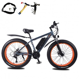 CHXIAN Electric Bike 26 Inch Fat Tire Electric Bike, 350 W Mountain Electric Bicycle with LED Headlights and Removable Lithium Battery 27 Speed Adjustable Disc Brake (Color : Gray, Size : 8Ah)